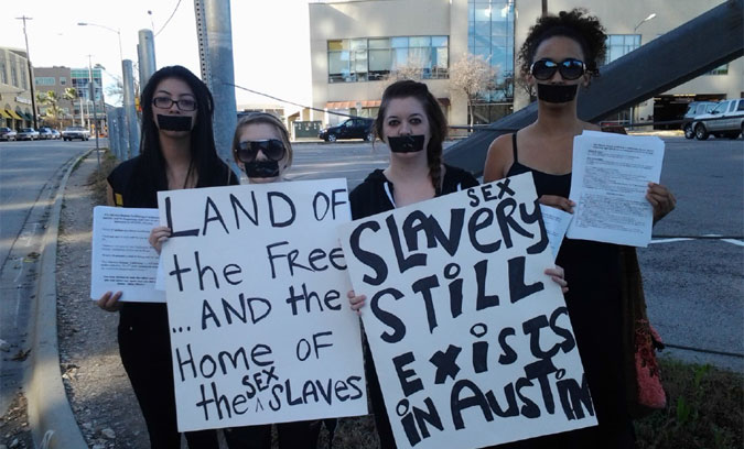 Women protesting sex slavery in Austin
