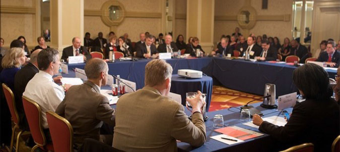 U.S. mayors discuss issues on the frontline of homelessness policy at a Winter 2013 meeting.